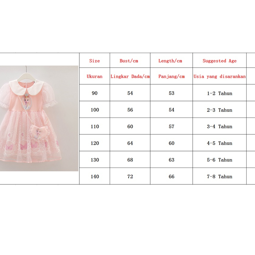 【Tas Gratis】 Gaun Putri Beku Anak -Anak+Tas 2 Pcs Set Tulle Pesta Ulang Tahun Kostum Hadiah