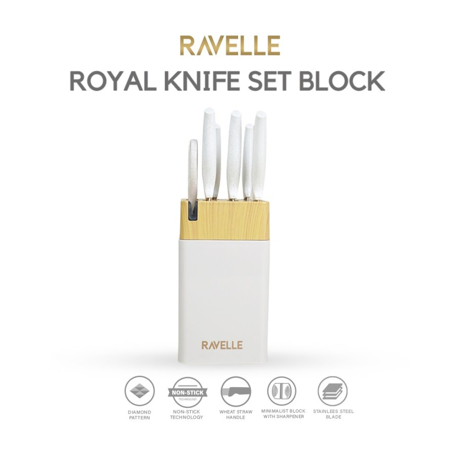 Pisau Set Ravelle - Royal Block Knife Set 7 in 1 - White