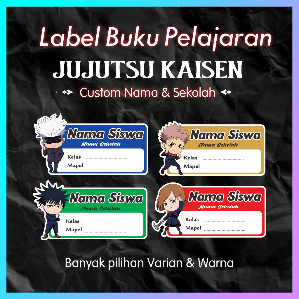 

Sticker Label Buku Pelajaran Sekolah Tema Jujutsu Kaisen / Sticker Custom Jujutsu Kaisen / Sticker Nama Jujutsu Kaisen / Sticker Mapel