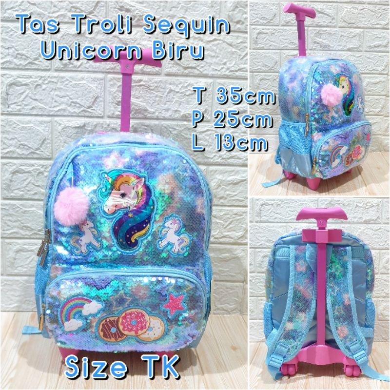 Tas Sekolah Troli Anak SD dan TK Gambar Unicorn Frozen Hellokitty Sofia Tas Trolley Anak Import Tas Koper Dorong Anak Perempuan Playgroup