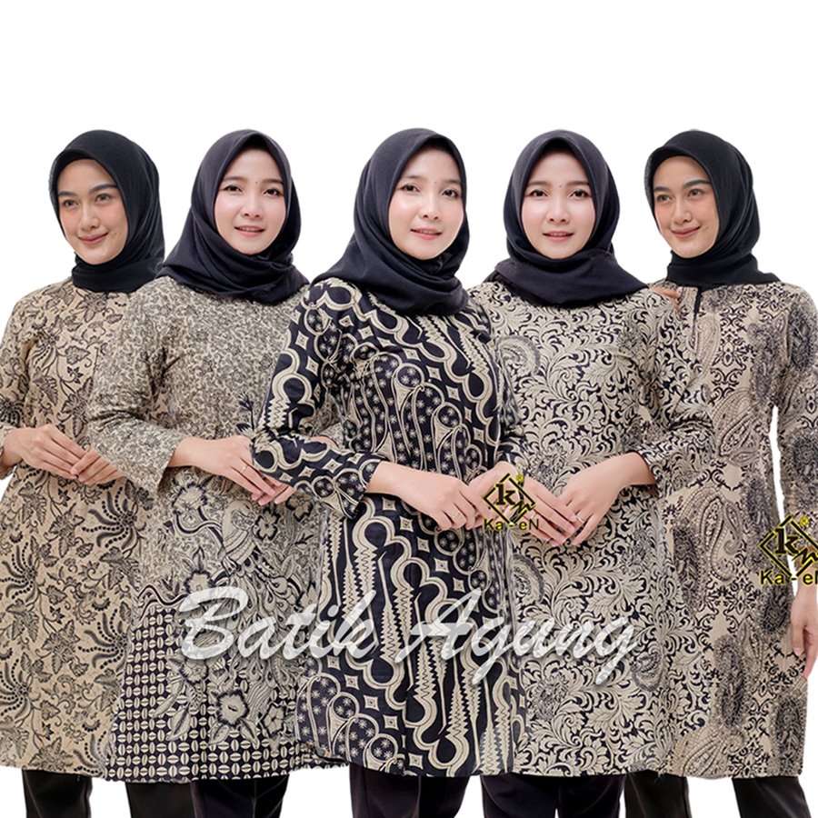 Atasan Batik Kerja Tunik Wanita Modern Perempuan Lengan Panjang Berkwalitas Size M L XL XXL Terbaru