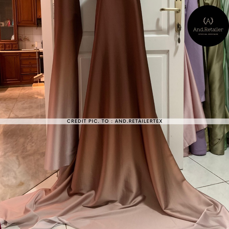 Bahan Kain Satin Armani Silk Gradasi Ombre Gradien 2 tone warna Milo Latte