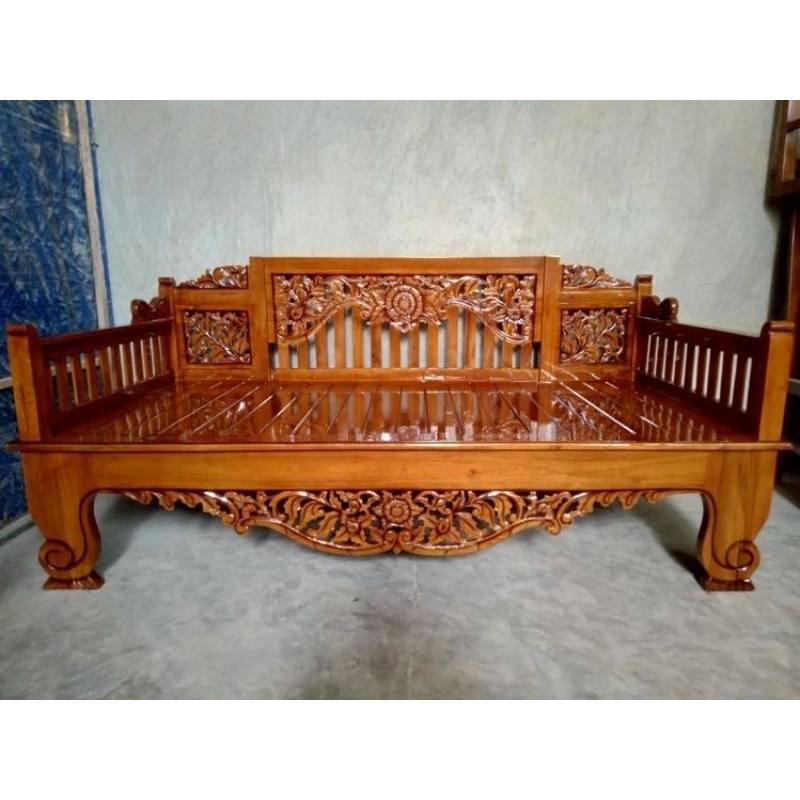 Bangku Bale bale Daybed ukir bali Termurah ( bale ukir, daybed jati, bangku jati murah )