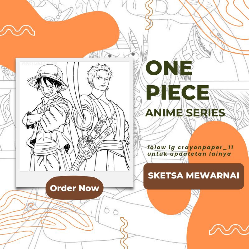 Gambar Sketsa Mewarnai Tema One Piece Menggunakan Kertas A4 80 gsm