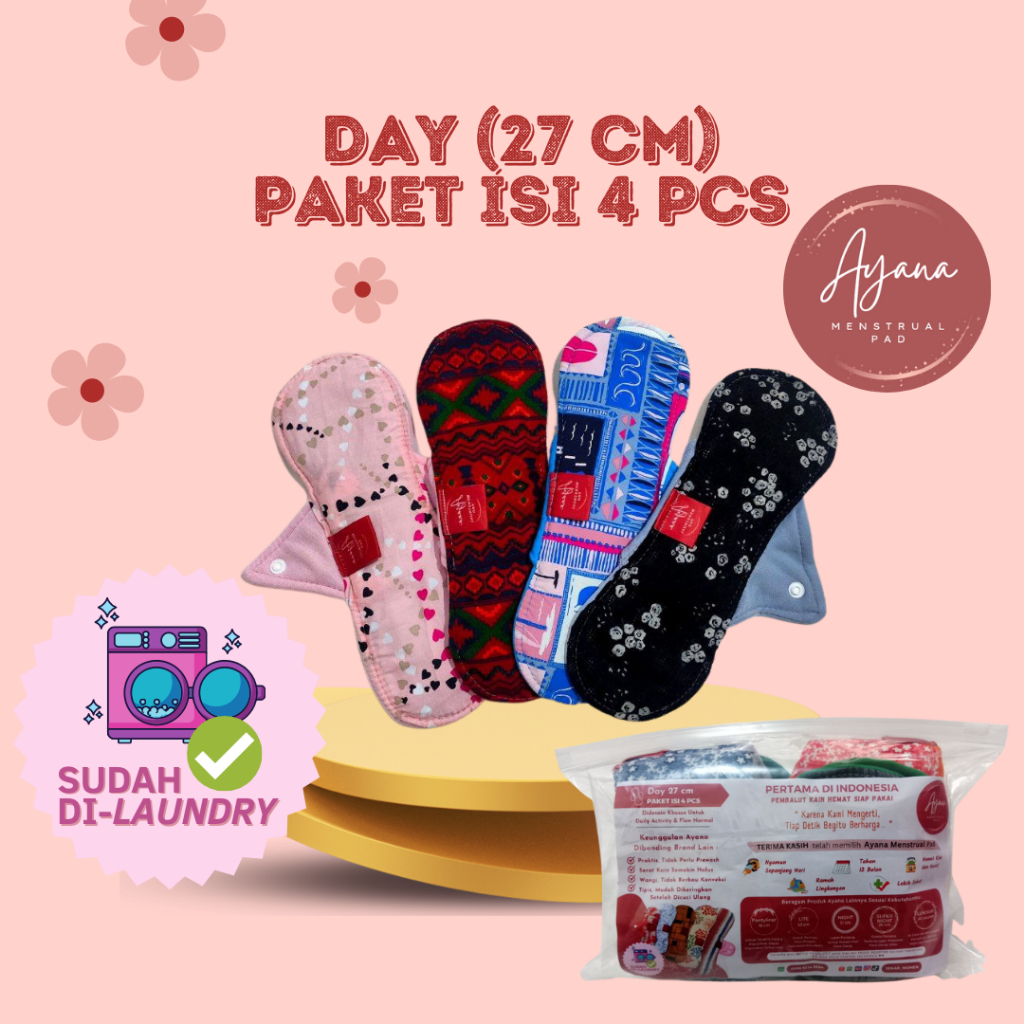 AYANA MENSTRUAL PAD PAKET DAY 27 CM ISI 4 - PEMBALUT KAIN CUCI ULANG - MENSPAD REUSABLE