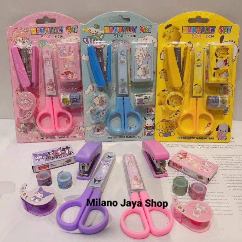 

5in1 Set Stationery Anak Gunting Staples Selotip Mini Paket Alat Tulis Hadiah Souvenir Ultah Goodie Bag Unik