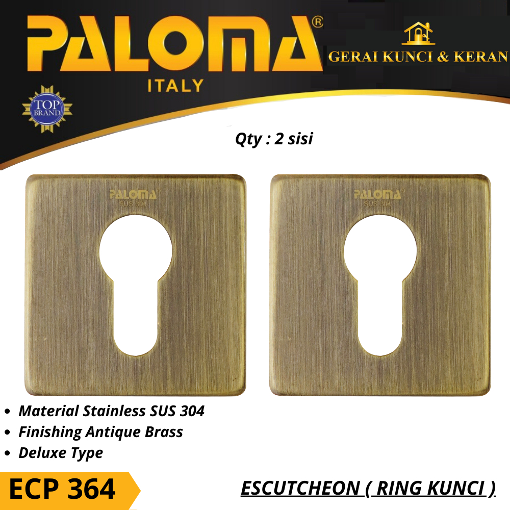 PALOMA ECP 364 ESCUTCHEON Ring Kunci Kotak Square ANTIQUE BRASS AB