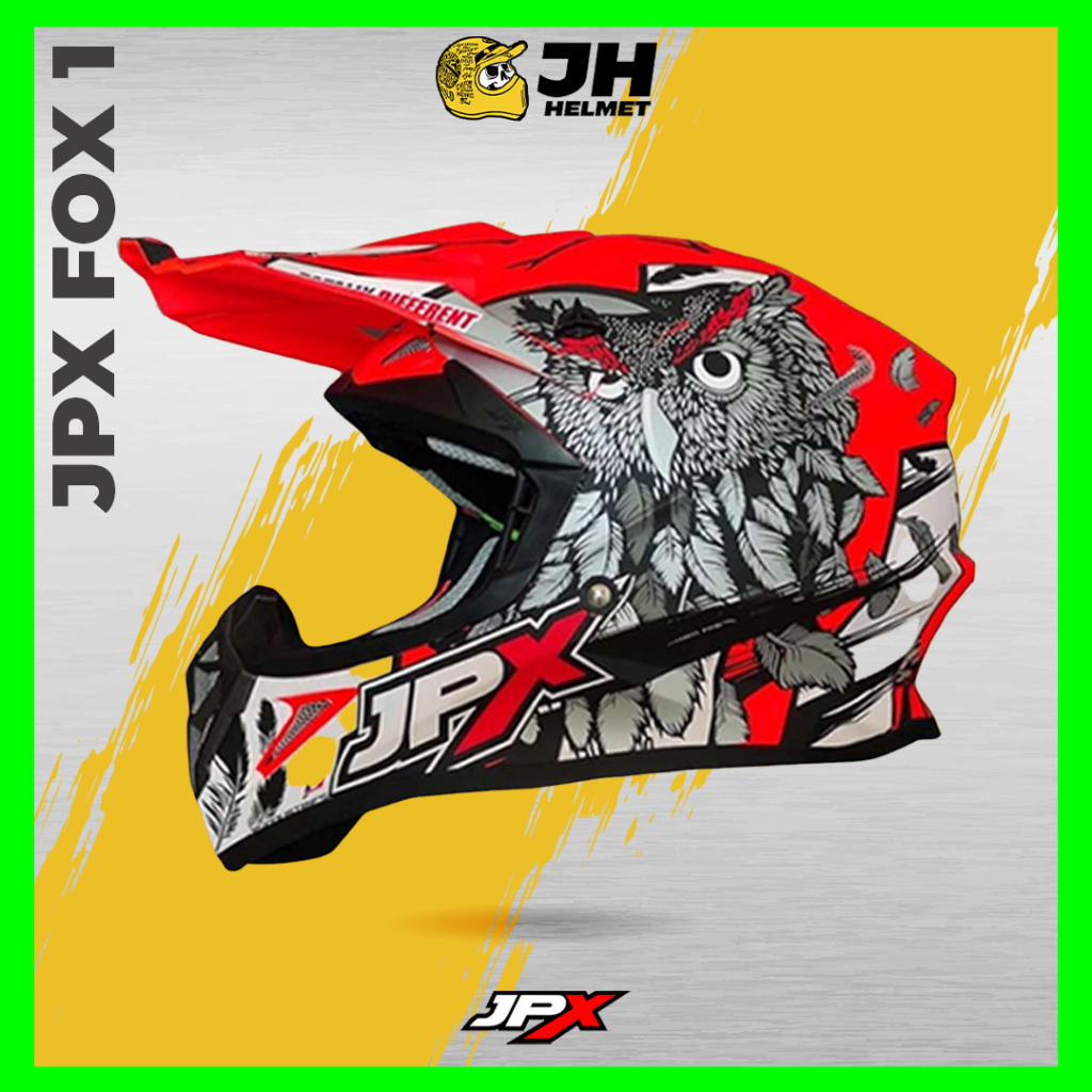 Helm JPX Cross Fox1 X13 Luky Seven Red Fluo Glossy | Fox 1 Trail | Helm Full Face | JUAL HELM