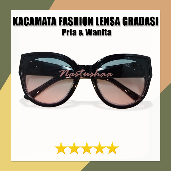 Kacamata Fashion Dewasa dengan Model Terbaru Cat Eye Oversize Frame Hitam Glossy Lensa Gradasi Warna Unisex