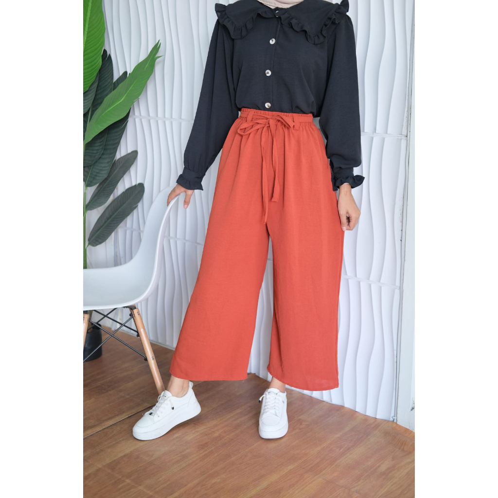 Celana Kulot Crinkle Airflow Highwaist Tali Loose Pants Crinkle