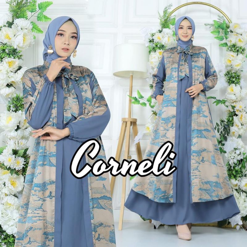 Gamis Pesta Kombinasi Bahan Armani Silk Mix Royal twiss premium /Size M - 6L/Gamis Kombinasi Terbaru