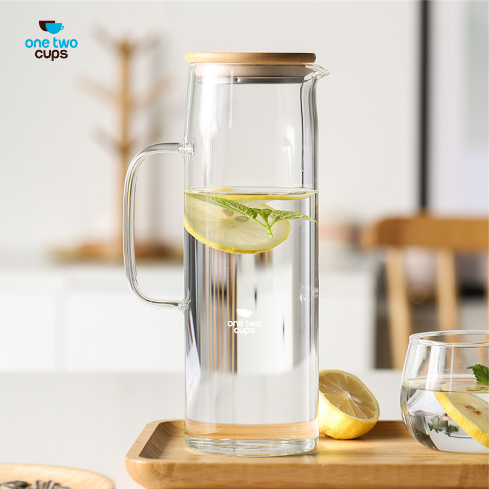 [PROMO] Teko Teh Estetik / Teko Serbaguna / Teko Kaca Estetik / Teko Kaca Estetik Korea / Teko Kaca Teh Pitcher Borosilicate Glass 1.38L / Teapot kaca / teko teh kaca tutup kayu / Teapot Teko Teh air panas kaca dengan tutup kayu anti panas High Borosilica