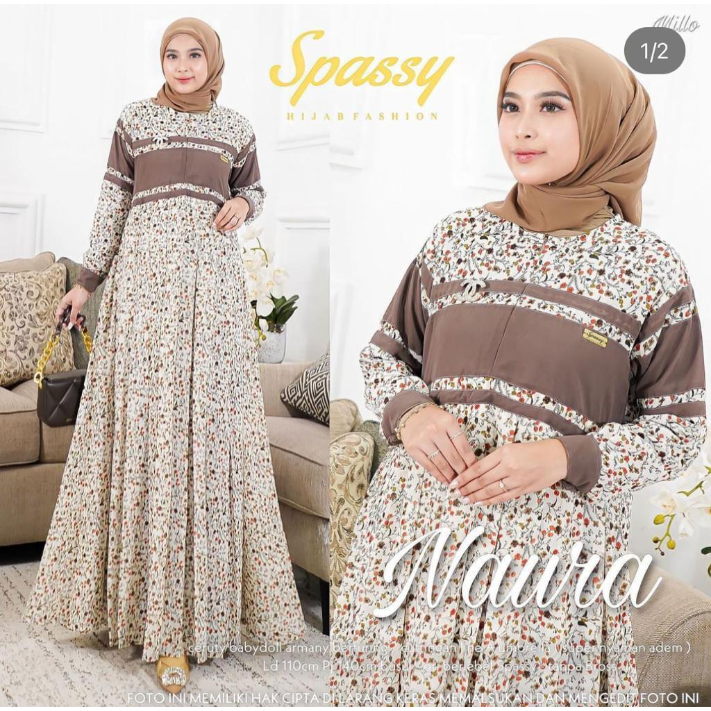 Gamis Naura Ceruty Babydol || Realpict (COD Bayar Ditempat)