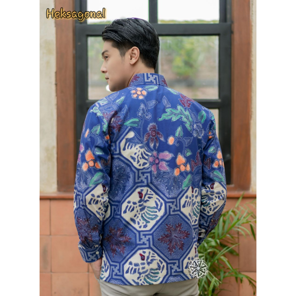 Kemeja Batik Tulis Pria Berlapis Furing Trikot Lengan Panjang Handmade motif heksagonal