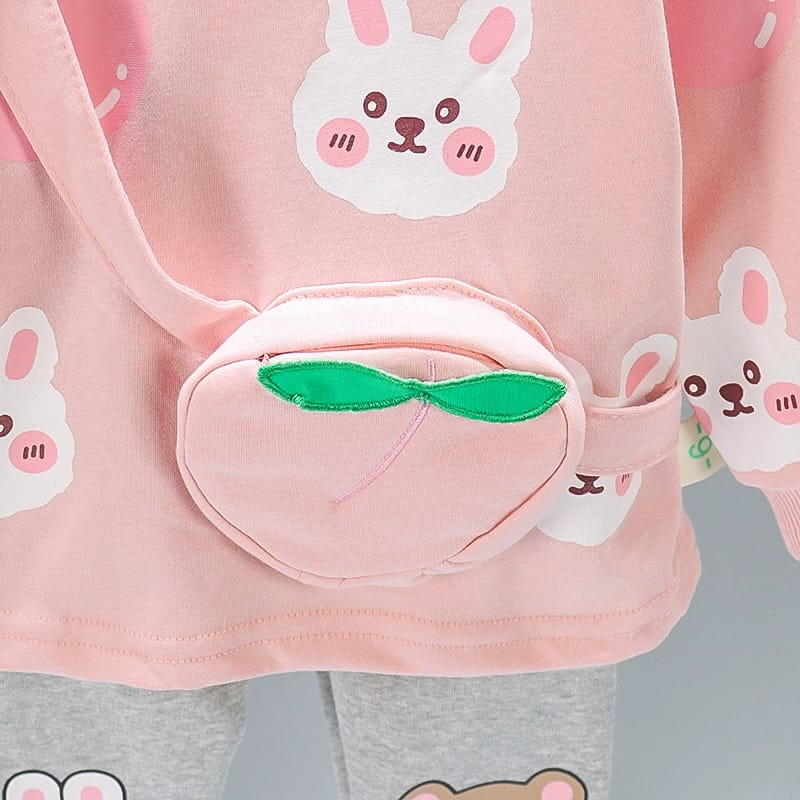 Setelan baju anak perempuan Motif RABBIT BAG usia 6 bulan - 5 tahun / Pakaian bayi lucu Import ala korea