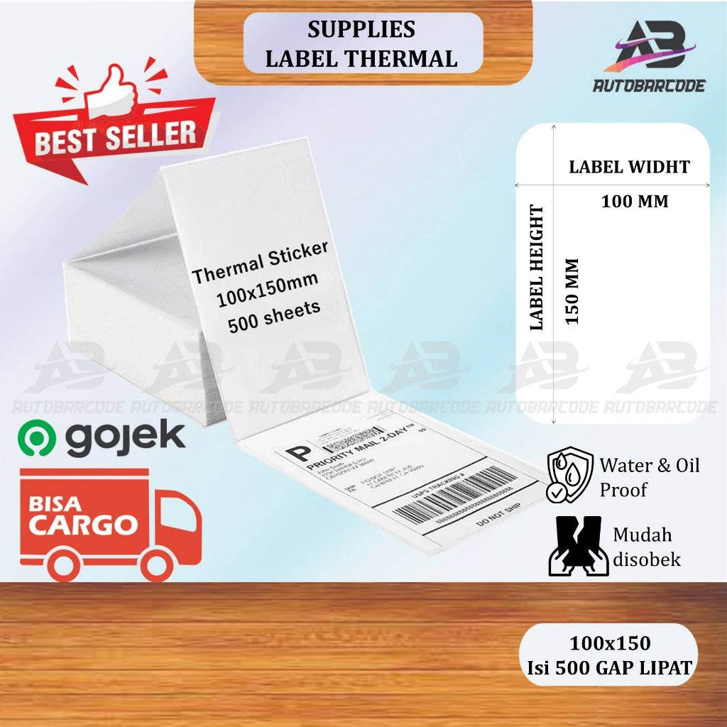 Kertas Thermal Label 100x150 isi 500 Lipat Direct Thermal Stiker Barcode 100x150mm A6 Isi 500 Pcs Resi Pengiriman Marketplace JNT JNE Printer Label Thermal