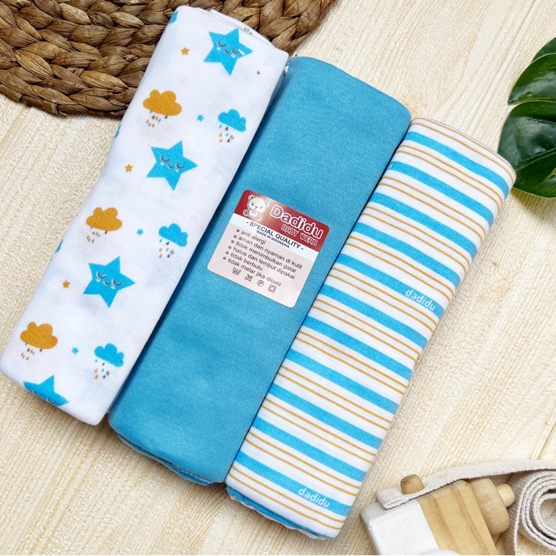 Serian BIRU TURKIS DADIDU- 3 pcs Bedong Bayi Bahan Kaos BIRU TURKIS SERIES 110 x 90 cm