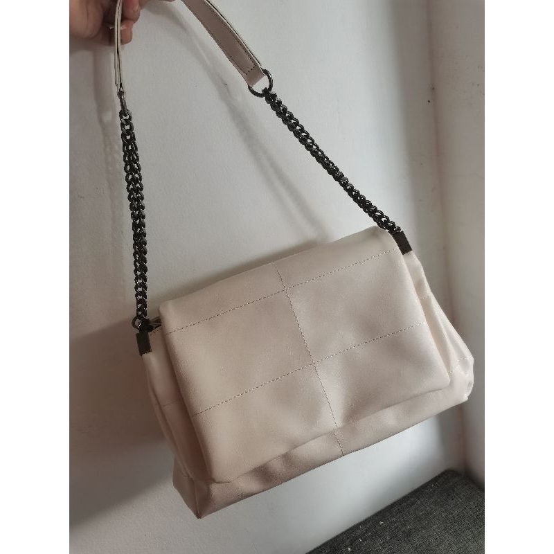 pl tas cream beige zara shoulder bag ketek