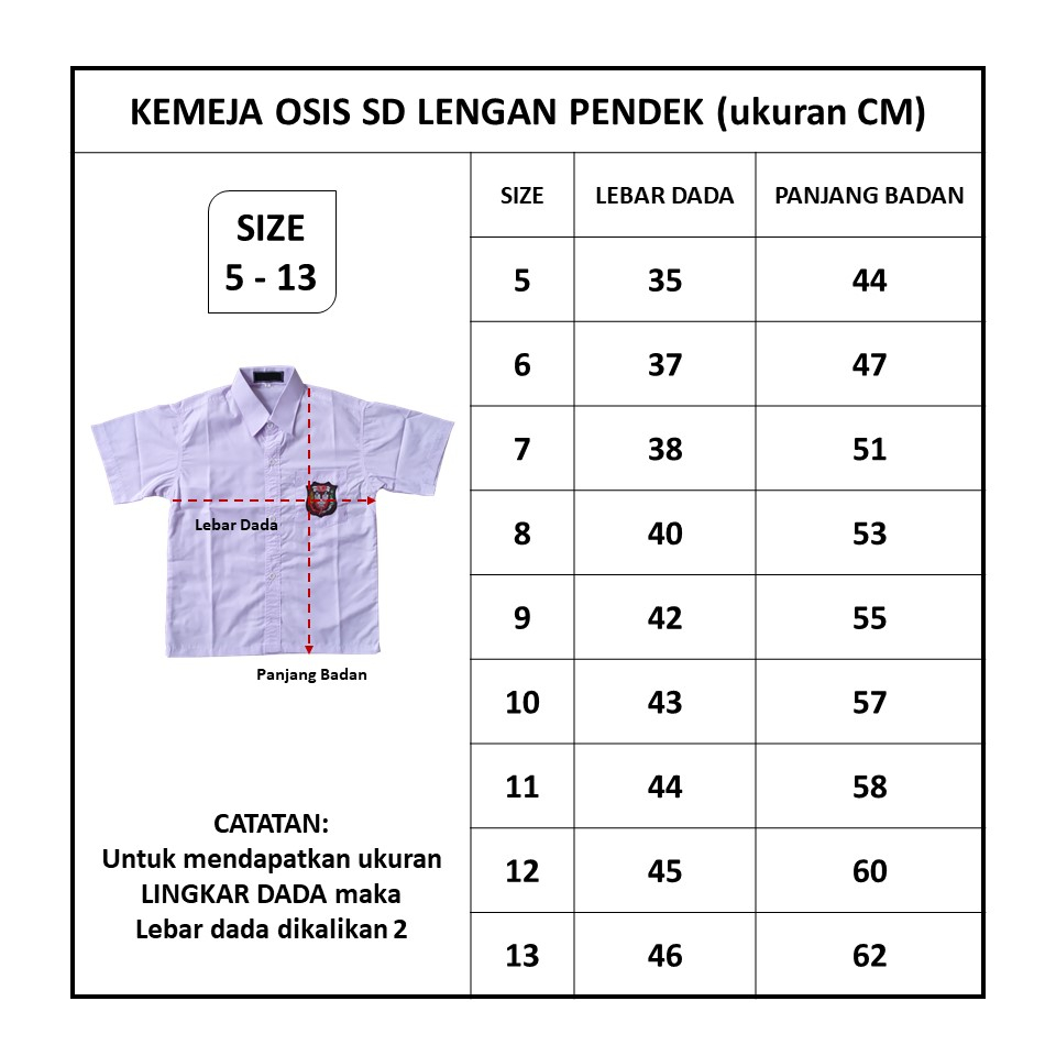 Baju Seragam Sekolah SD, Kemeja Putih Lengan PENDEK