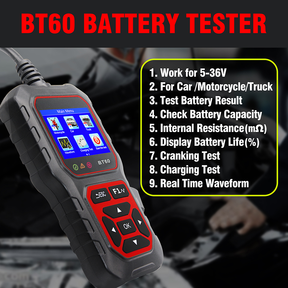 6V 12V 24V Car Battery Tester Digital Battery Analyzer Charging Cranking System Tester with 2.4 inch TFT Color Screen for Car Motorcycle Truck