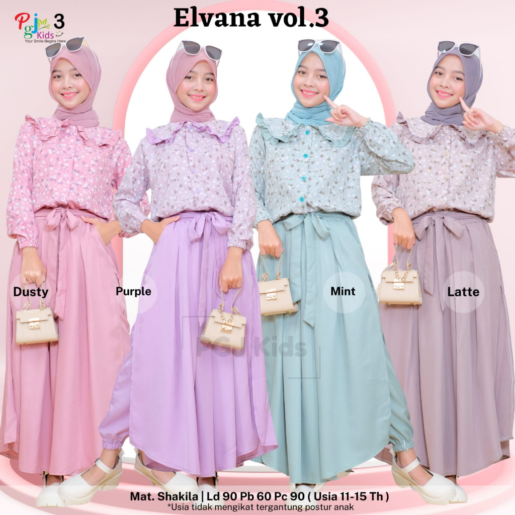 COD Setelan Atasan Lengan Panjang Dan Rok Celana Motif Polos Remaja Perempuan Elvana vol3 Set Kiddos
