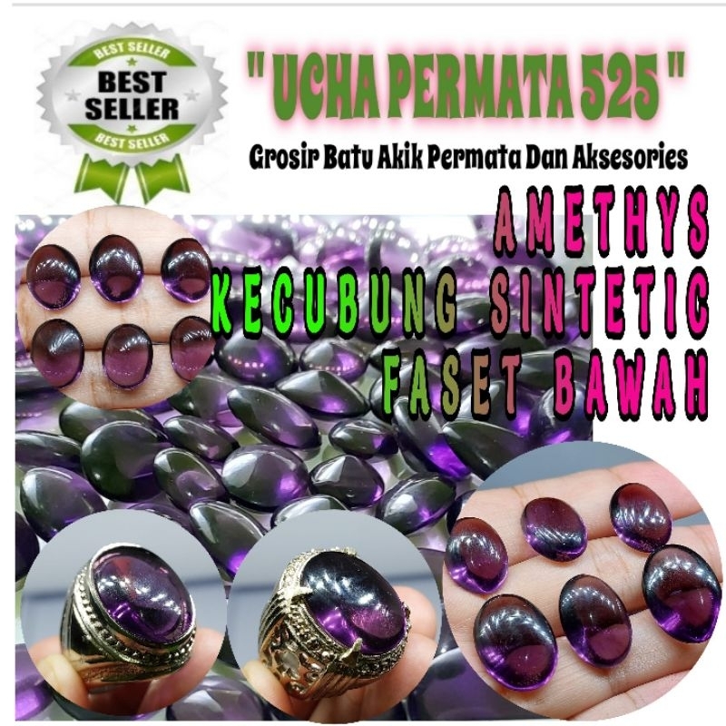 cincin kecubung faset bawah / tidak asli / batu akik amethys
