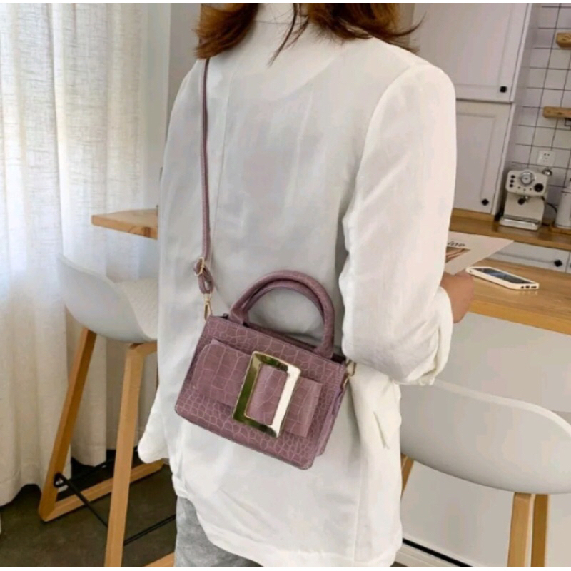 tas selempang wanita branded import premium motif croco elegant shoulder & handbags