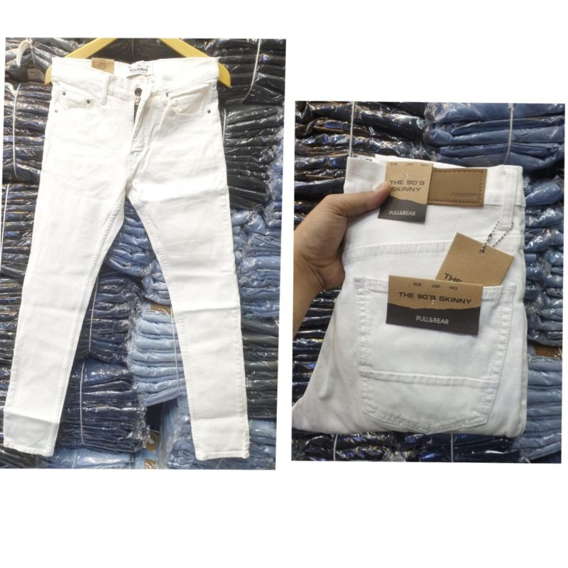 Celana Panjang Pria Skinny Jeans Pull & Bear Putih Premium - Celana Panjang Skinny Pull & Bear terla