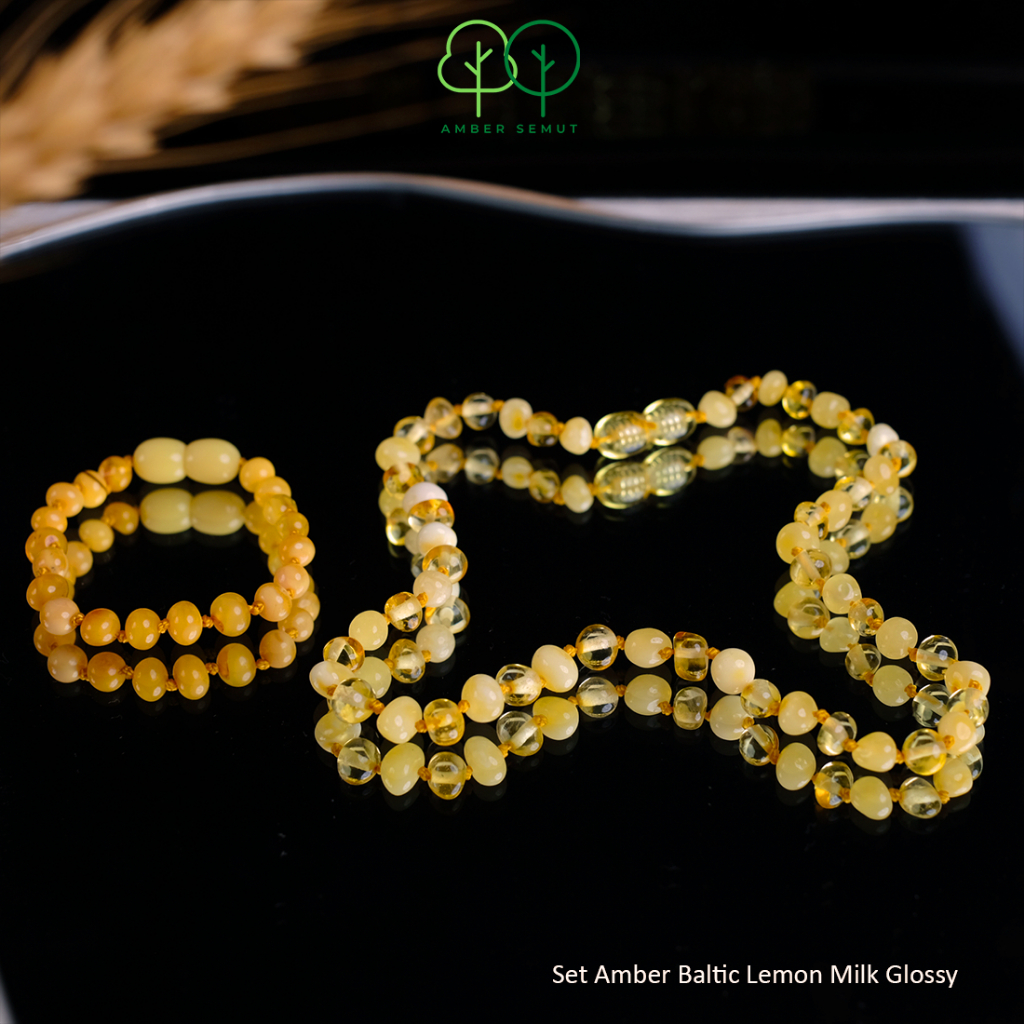 PROMO FREE GELANG - Kalung Amber Baltic Bayi, Balita dan Anak Lemon Milk Glossy by AMBER SEMUT