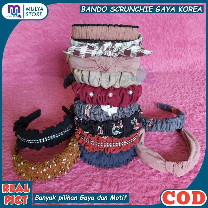 Bando Scrunchie Bondu Wanita Korea Banyak Pilihan Gaya dan Motif Murah