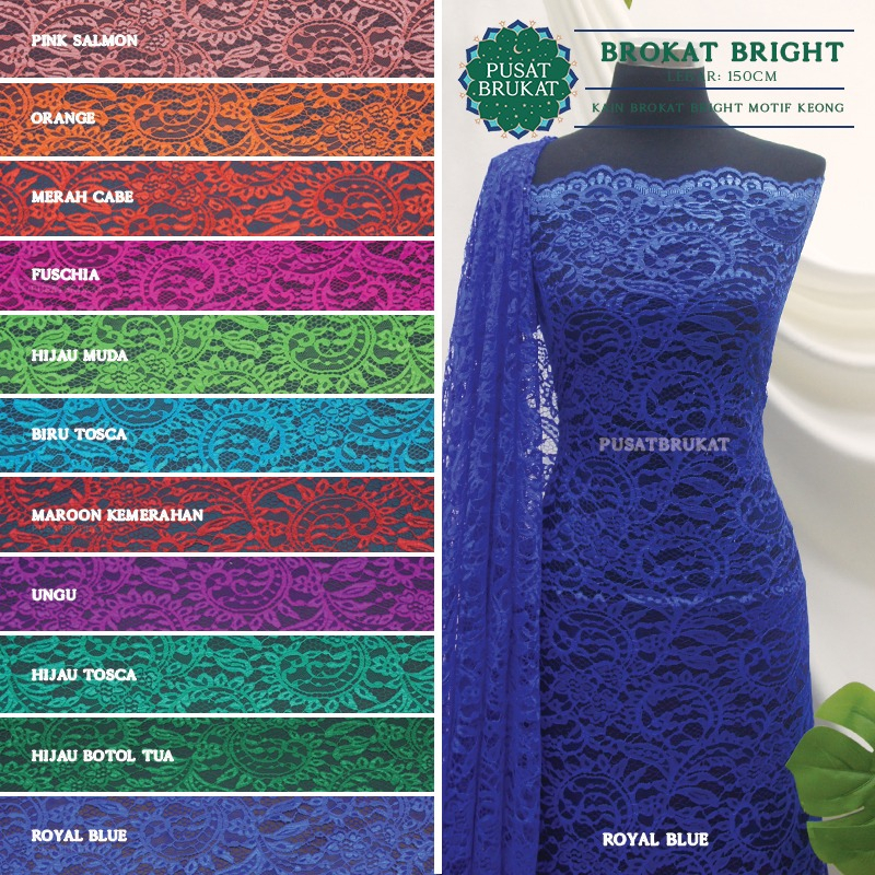 KAIN BROKAT LACE METERAN / BAHAN KEBAYA BRUKAT BRIGHT DANISA-  PBH 6984/11 PLC LEBAR 150CM WARNA TERANG-  [harga per 0.5m]