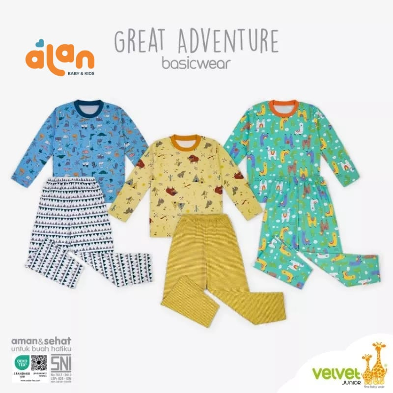 Velvet Junior Piyama Lengan Panjang &amp; Celana Panjang MIX isi 2pcs - Great Adventure Series