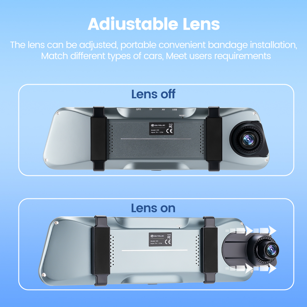 ⚡kamera mundur gratis⚡GEARELEC D10  Dash Cam Car DVR Camera 10 inch Touch Screen Rearview Mirror Full HD 1296P G-Sensor Motion Detection Loop RecordingNight Vision Stream Media