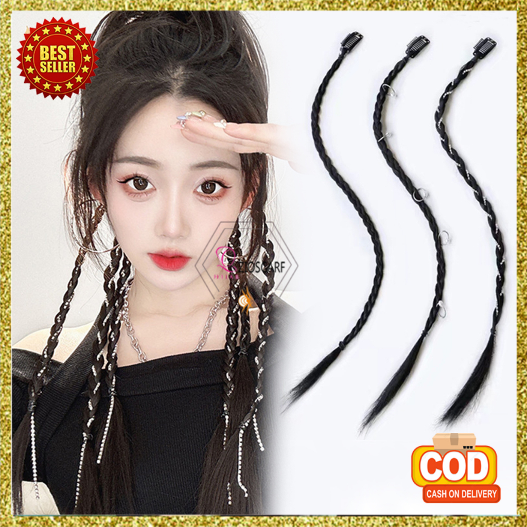 Rambut Palsu Hair Clip Kepang Ponytail Extension Klip Gaya Hip Hop Korea Kekinian Aksesoris Perempuan AK290