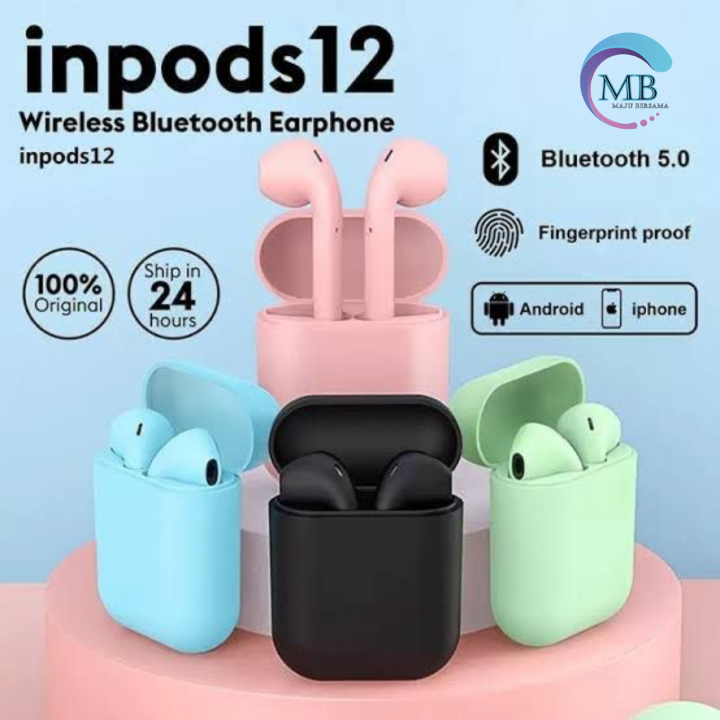 ￼HEADSET HANDSFREE EARPHONE BLUETOOTH WIRELLES Inpods 12 Macaron Headset Bluetooth Warna Macaron Wireless Inpods i12 MB8226