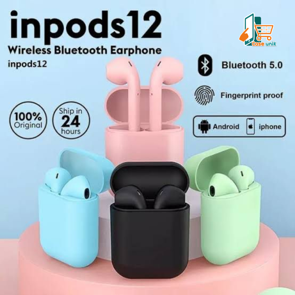 ￼HEADSET HANDSFREE EARPHONE BLUETOOTH WIRELLES Inpods 12 Macaron Headset Bluetooth Warna Macaron Wireless Inpods i12 CS6110