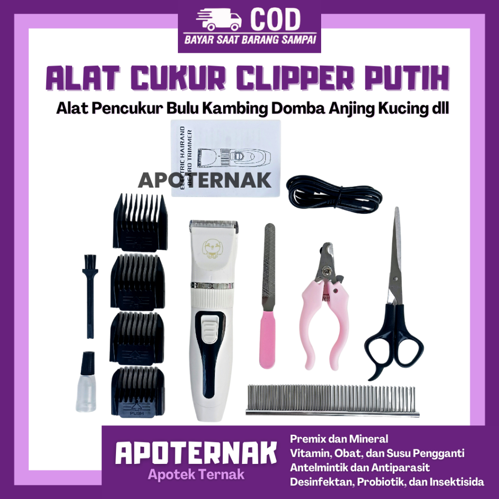 ALAT CUKUR HAIR CLIPPER | PUTIH BATERAI | Alat Cukur Hewan Anjing Kucing Kambing Domba