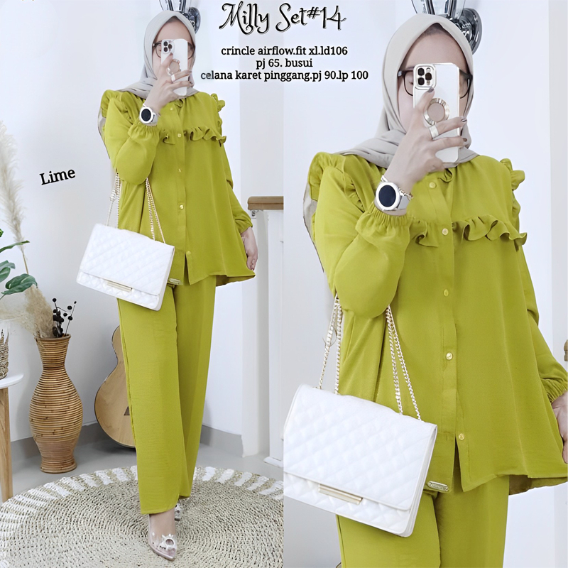 Ramdan Collection | Sandrina Milly One Set Bahan Crinkle Airflow Jipper Depan Sleting Depan Setelan Wanita Kekinian Tunik + Celana Import Fashion Muslim Jumbo OOTD Baju Wanita Premium Terbaru Anak Perempuan Kondangan Hitam Long Tunik Atasan Busui