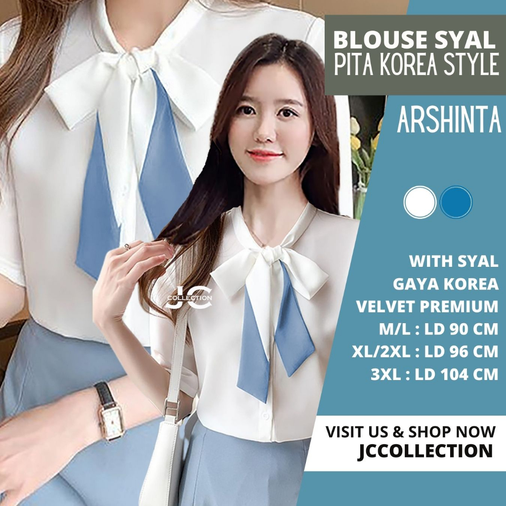 Kemeja  Wanita Korea Style Lengan pendek wanita gaya korea variasi pita Arsinta JCCollections