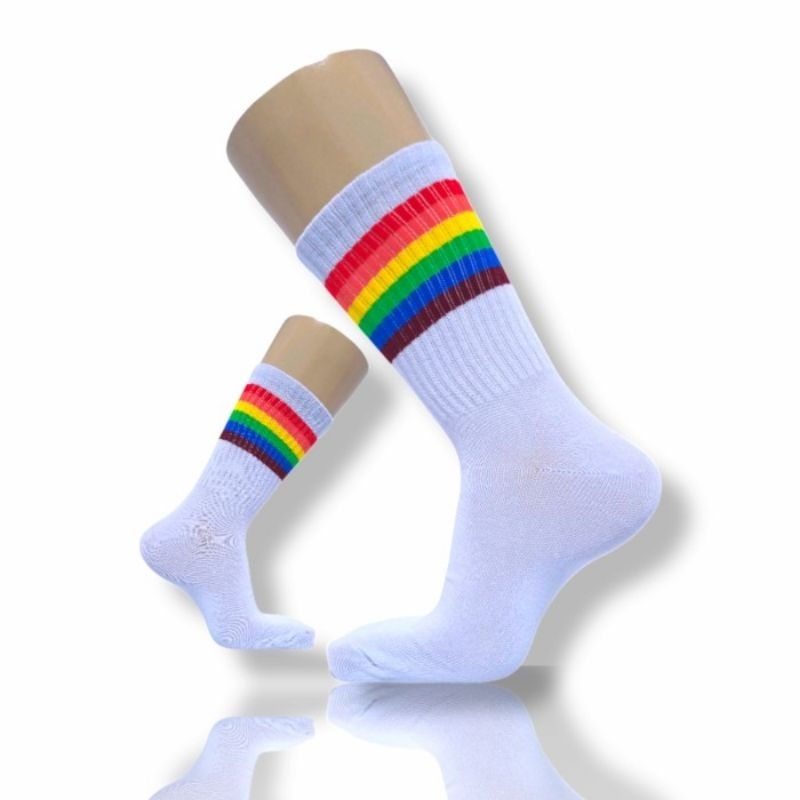 kaos kaki pelangi putih || kaos kaki pelangi || kaos kaki putih garis || kaos kaki putih pelangi || 