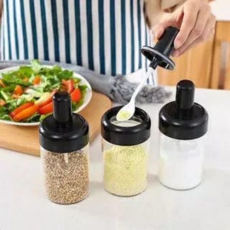 Botol Bumbu Dapur Kaca Toples Bumbu Dapur Tempat Bumbu Gratis Sendok Serbaguna