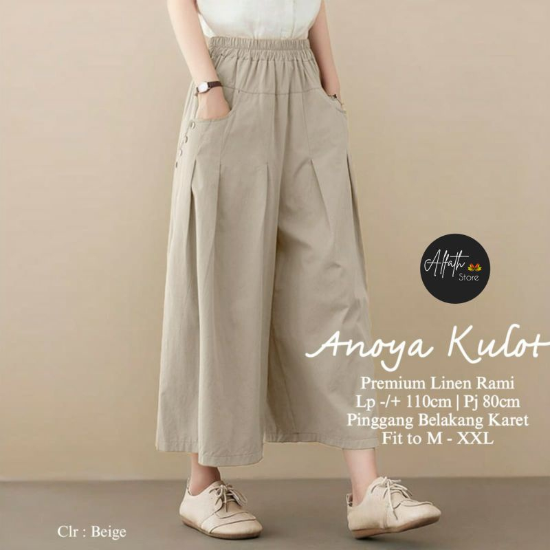 KULOT LINEN PREMIUM ALIKA LINEN RAMI / OOTD LINEN KULOT AKSEN SAKU KANCING