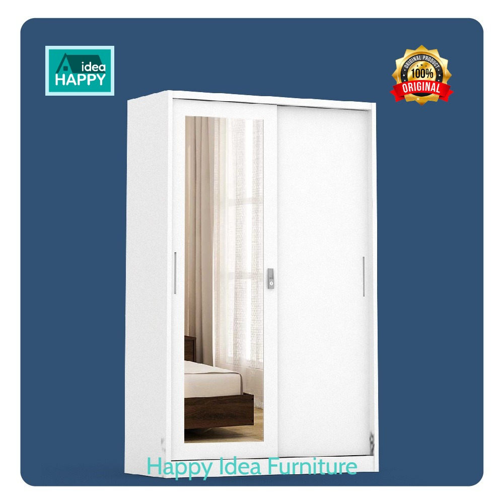𝗛𝗮𝗽𝗽𝘆 𝗜𝗱𝗲𝗮 - Lemari Pakaian Besi Sliding / Pintu Geser Motif Polos Elegan Minimalis Steel 120 MWDSL 