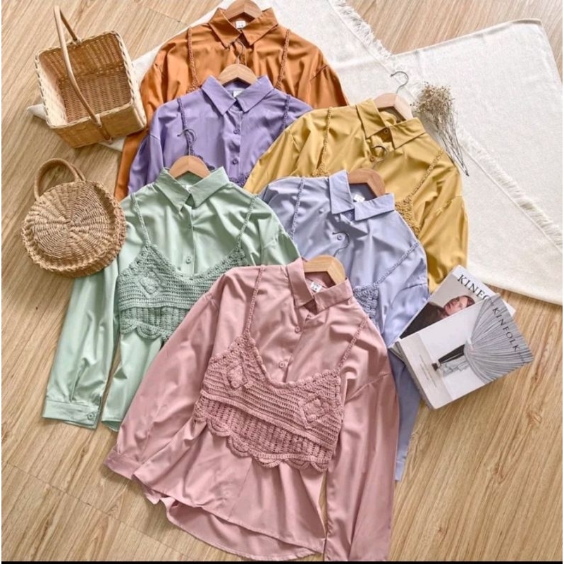 kemeja vest bunga cardi / kemeja import tangan pajang wanita / kemeja vest korean style / blouse imp