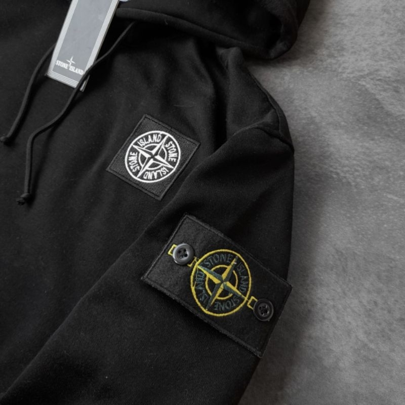 HOODIE JAKET SWEATER STONE ISLAND FLOCKING HITAM FULLTAG &amp; LABEL