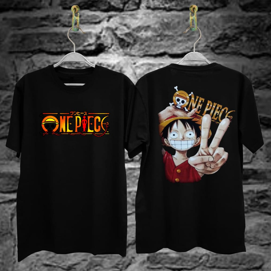 Baju Kaos T-shirt Distro Terbaru / Kaos One Piece Luffy Jari Hitam / Kaos Kekinian / Kaos Anime / Ka