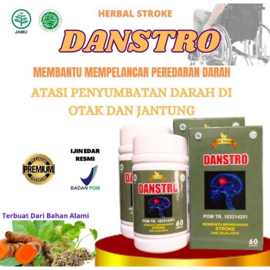 obat herbal kapsul DANSTRO isi 60 kapsul khasiat ampuh mengobati stroke berat stroke ringan melancar
