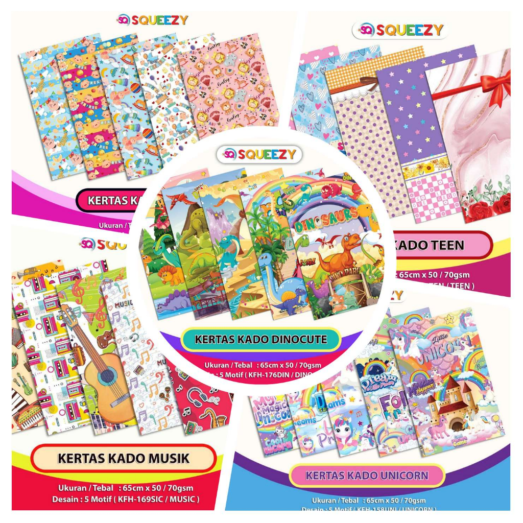 

kertas kado eceran squeezy, kertas kado eceran fancy, kertas kado eceran karakter