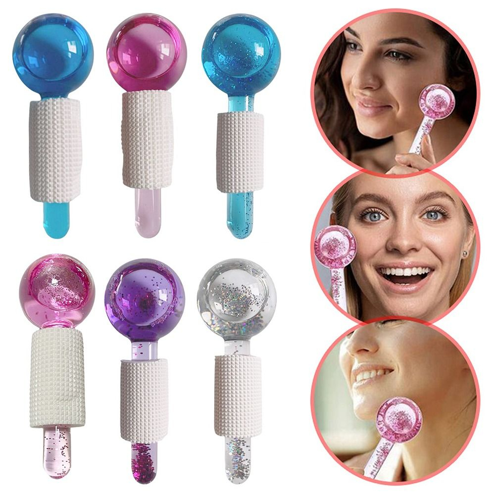 Ice Globes Roller - Pink/Blue 2pcs - Beauty Crystal Ball Glitter/Ice Globes Facial Roller Glitter/ Alat Pencerah Wajah / Alat Pijat Muka Untuk Perawatan Kulit Wajah