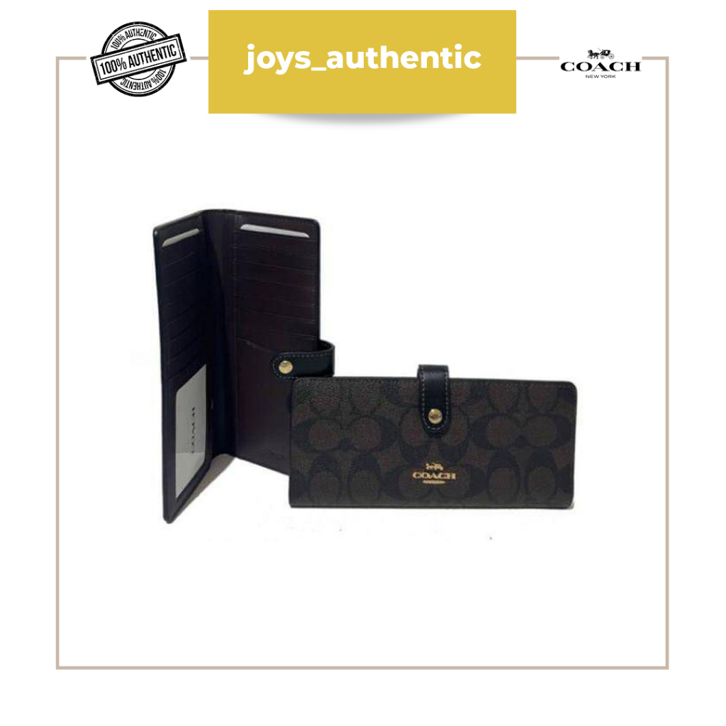 Dompet wanita coach slim wallet in signature coklat brown hitam black mahogany woman wallet authenti